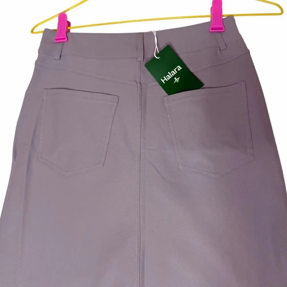 NEW Halara XS Gray High Waist Front Slit Stretch Midi Skirt Pockets